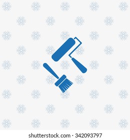 Set of paint roller and brush. Vector icon. Flat design style