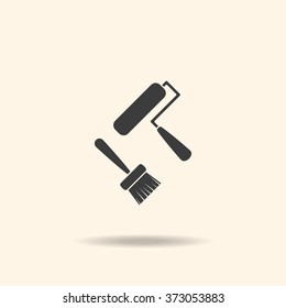 Set of paint roller and brush. Vector icon. Flat design style