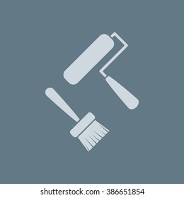 Set of paint roller and brush. Vector icon. Flat design style