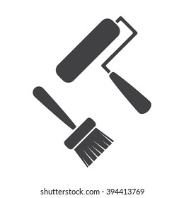 Set of paint roller and brush. Vector icon. Flat design style