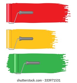 Set. Paint rollers brush with paints , Vector illustration