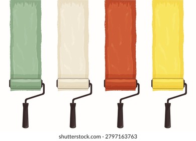 set of paint rollers with colorful vertical stripes vector illustration.