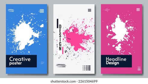 Set of paint splash posters. Vector illustration. Design for poster, cover, book, banner, background, postcard.