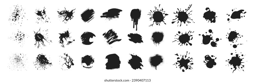 Set of paint splashes, Ink blots urban street style, blobs. Grunge ink splatter. Splash of paints, spray drops staining and frame