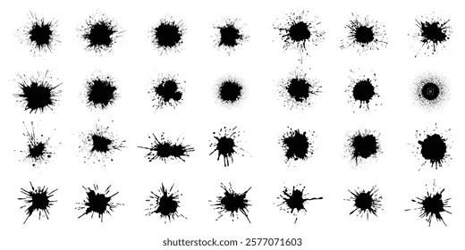 Set of paint splashes, Ink blots urban street style, blobs, Artistic texture of ink splatter stains, stroke vector set, Isolated vector illustration