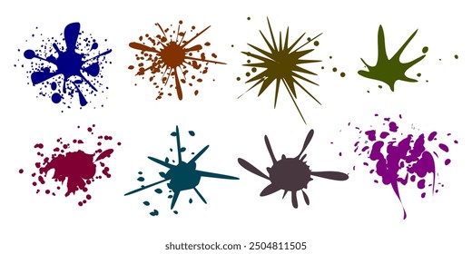Set of paint splatter recolorable vector illustration. Messy  brush strikes collection.
