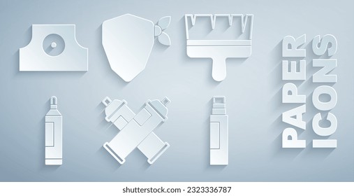 Establecer el icono de la barra de pinzas, el pincel, la pluma de marcadores, el Vandal y el capuchón de boquilla de rociado. Vector