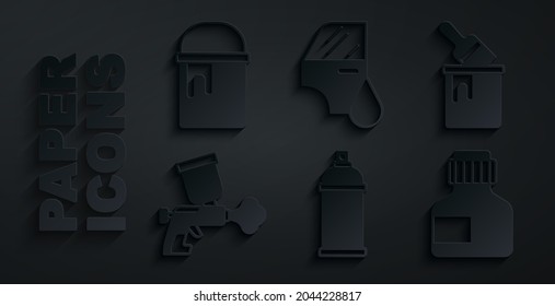 Set Paint spray can, bucket with brush, gun, Paint, gouache, jar, dye, Car painting and  icon. Vector
