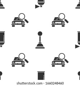 Set Paint spray can, Gear shifter and Car search on seamless pattern. Vector