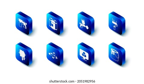 Set Paint spray can, gun, roller brush, bucket, RGB and CMYK color mixing,  and  icon. Vector