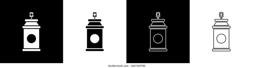 Establecer el spray de pintura puede aislarse en el fondo blanco y negro. Ilustración vectorial