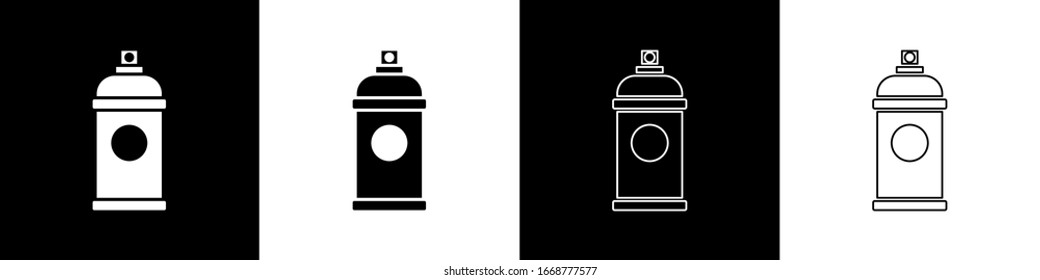 Establecer el spray de pintura puede aislarse en el fondo blanco y negro. Ilustración vectorial