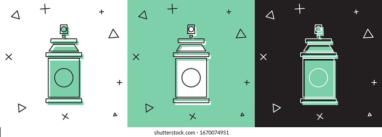 Establecer el spray de pintura puede aislarse en el fondo blanco y verde, negro. Ilustración vectorial