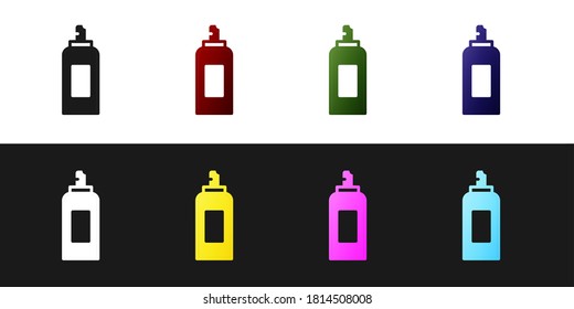 Set Paint spray can icon isolated on black and white background. Vector.