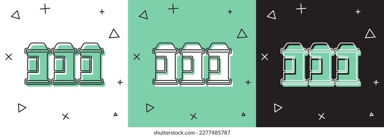 Set Paint spray can icon isolated on white and green, black background.  Vector
