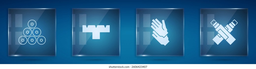 Set Paint spray can, Marker pen attachment, Rubber gloves and . Square glass panels. Vector