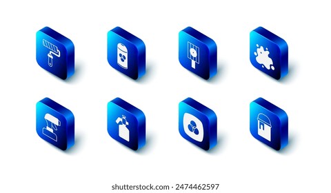 Set Paint spray can, Spray nozzle cap, bucket, RGB and CMYK color mixing, gun,  and roller brush icon. Vector
