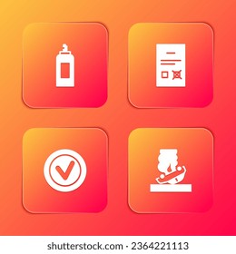 Set Paint spray can, Poll document, Check mark round und Burning car symbol. Vektorgrafik