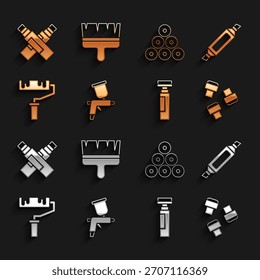 Set Paint spray gun, Marker pen, attachment, roller brush, can,  and  icon. Vector