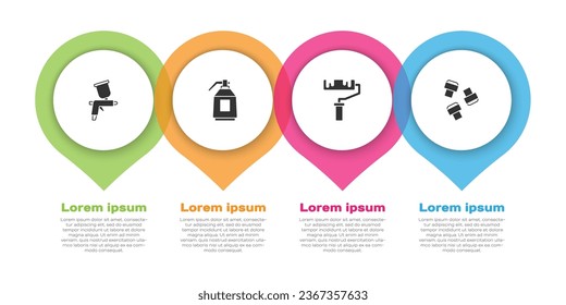 Set Paint spray gun, , roller brush and Marker pen attachment. Business infographic template. Vector