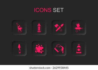 Set Paint spray, Marker pen, bucket with brush, gun, Tube paint palette,  and Palette knife icon. Vector