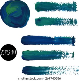set of paint stain isolated on white. Vector texture. Blue and green colors.