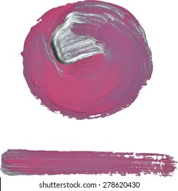 Set of paint stain isolated on white. Vector texture. Pink and silver colors.