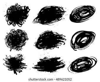 Set of paint stains. Paint splash. Hand painted spots. Abstract shapes. Isolated. Vector