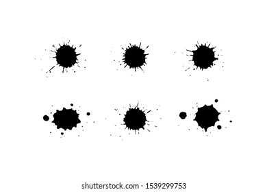 Set of paint stains with spray, ink stains. Vector illustration. Place for text. Can be using for web design, logos, banners, cards, leaflets, posters, for design clothing, bags, interior decoration.