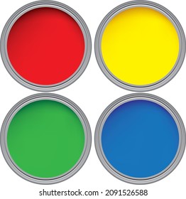 Set of paint in steel cans top view