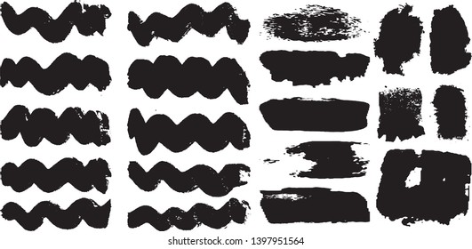 Set of paint strokes with a dry brush