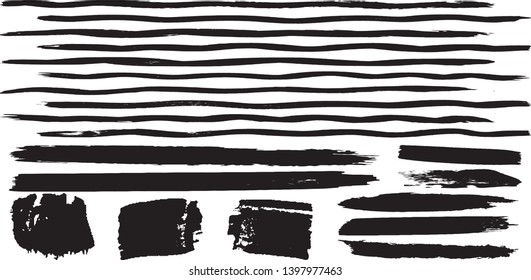 Set of paint strokes with a dry brush