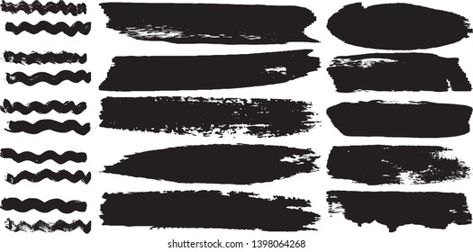Set of paint strokes with a dry brush