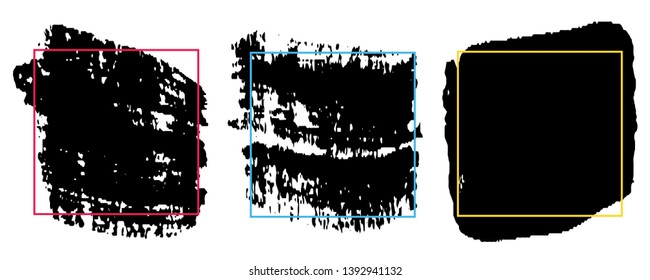 Set of paint strokes. Spot black with space for text. Abstract monochrome background