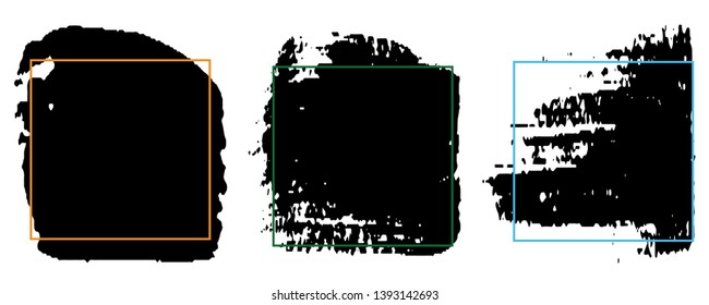Set of paint strokes. Spot black with space for text. Abstract monochrome background