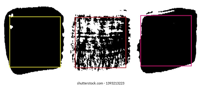 Set of paint strokes. Spot black with space for text. Abstract monochrome background