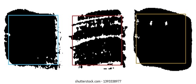 Set of paint strokes. Spot black with space for text. Abstract monochrome background