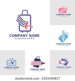 Set of Paint with Suitcase logo design vector. Suitcase logo design template concept