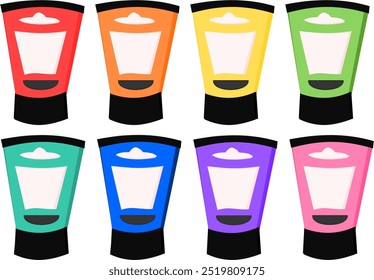 set of paint tubes, colored