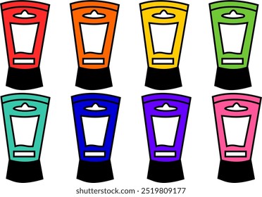 set of paint tubes, colored. with contour