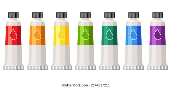 Set of paint tubes. Painter tools and materials. Art supplies for creativity.