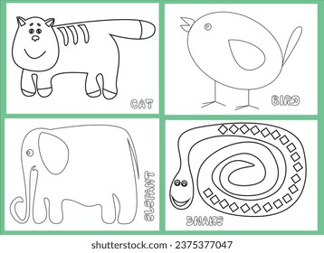 Set of paint yourself cute animals vector illustration.