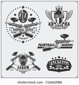 Set of paintball club labels, emblems, symbols, icons and design elements. 