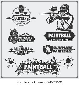 Set von Paintball-Clubetiketten, Emblemen, Symbolen, Symbolen und Designelementen.