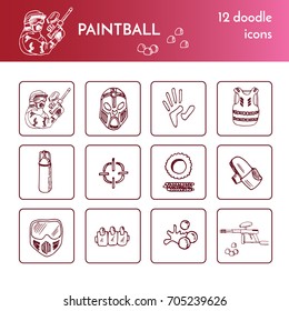 Set with Paintball elements. Vector isolated Illustration on white background 