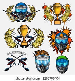 set of paintball labels and emblems. Sport logo for any team or tournament isolated on white