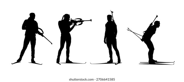 Conjunto de siluetas de jugadores de paintball Ilustración vectorial