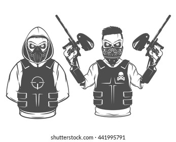 Set of paintball print and tattoo.
