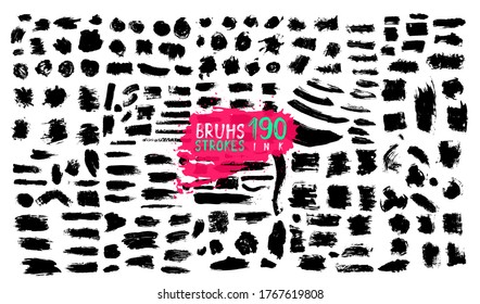 Set of paintbrush, brush strokes templates. Grunge black elements for social media. Rectangle text boxes or speech bubbles. Vector illustration. Dirty distress banners social networks story and posts.