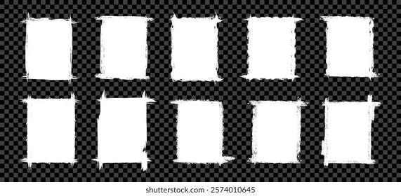 Set of paintbrush dabs in square shapes on a transparent background